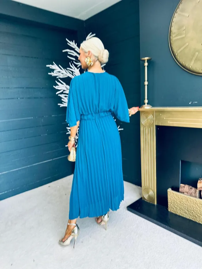 Women Midi Canella Lane Daniella Pleated Midi Dress Teal