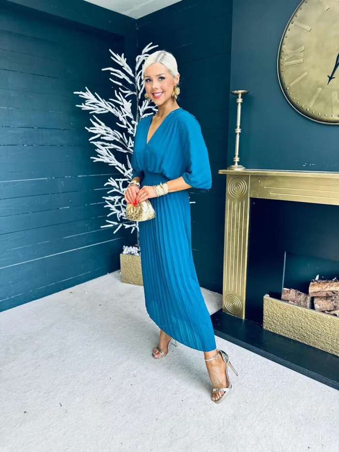 Women Midi Canella Lane Daniella Pleated Midi Dress Teal