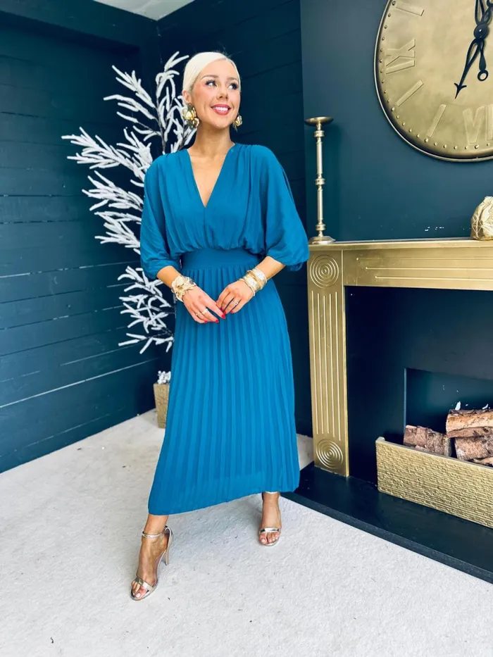 Women Midi Canella Lane Daniella Pleated Midi Dress Teal