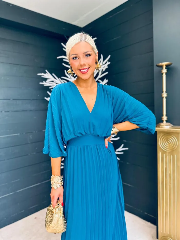 Women Midi Canella Lane Daniella Pleated Midi Dress Teal
