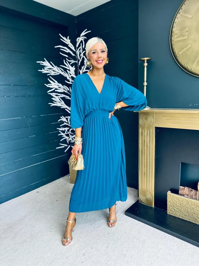 Women Midi Canella Lane Daniella Pleated Midi Dress Teal