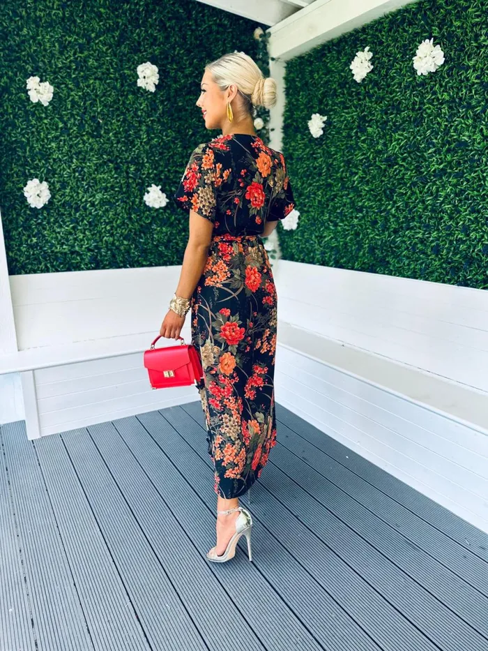 Women Midi Canella Lane Farrah Split Hem Frill Detail Maxi Dress Autumn Floral