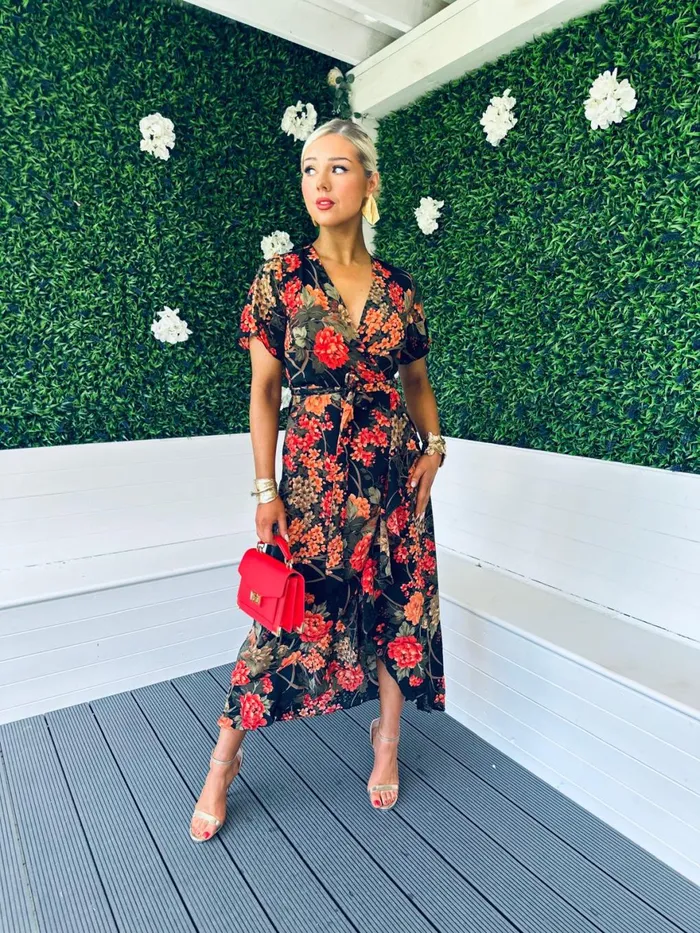Women Midi Canella Lane Farrah Split Hem Frill Detail Maxi Dress Autumn Floral