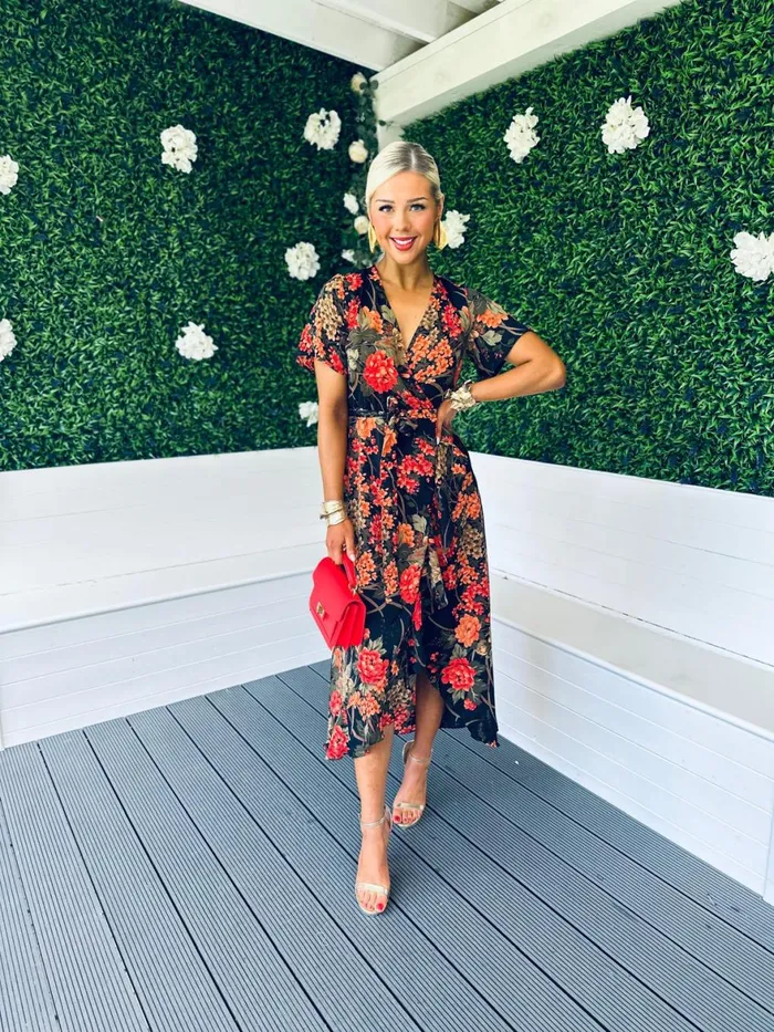 Women Midi Canella Lane Farrah Split Hem Frill Detail Maxi Dress Autumn Floral