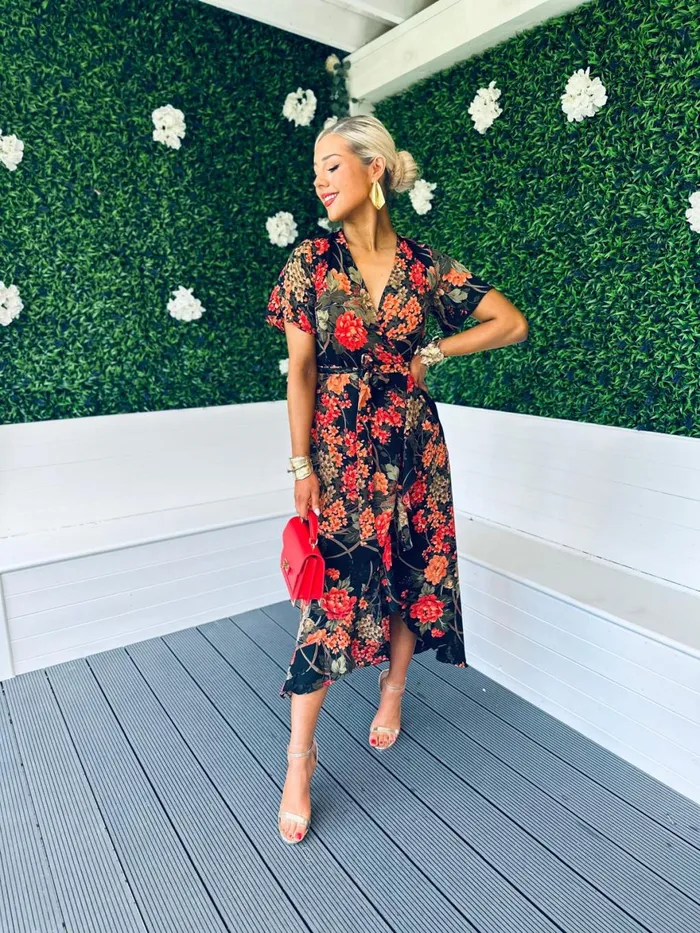 Women Midi Canella Lane Farrah Split Hem Frill Detail Maxi Dress Autumn Floral