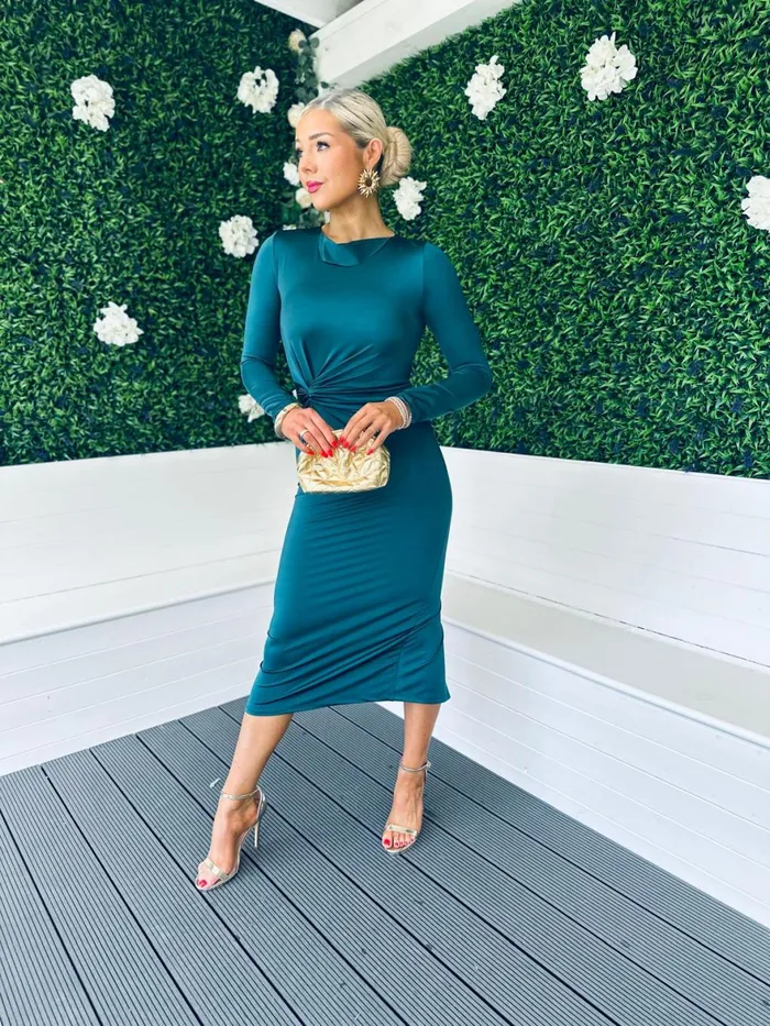 Women Midi Canella Lane Jena Gathered Detail Midi Dress Forest