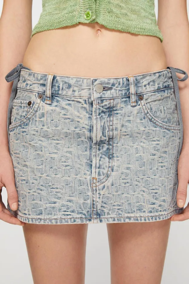 Women Monogram Denim Mini Skirt Bluebeige Acne Studios Skirts