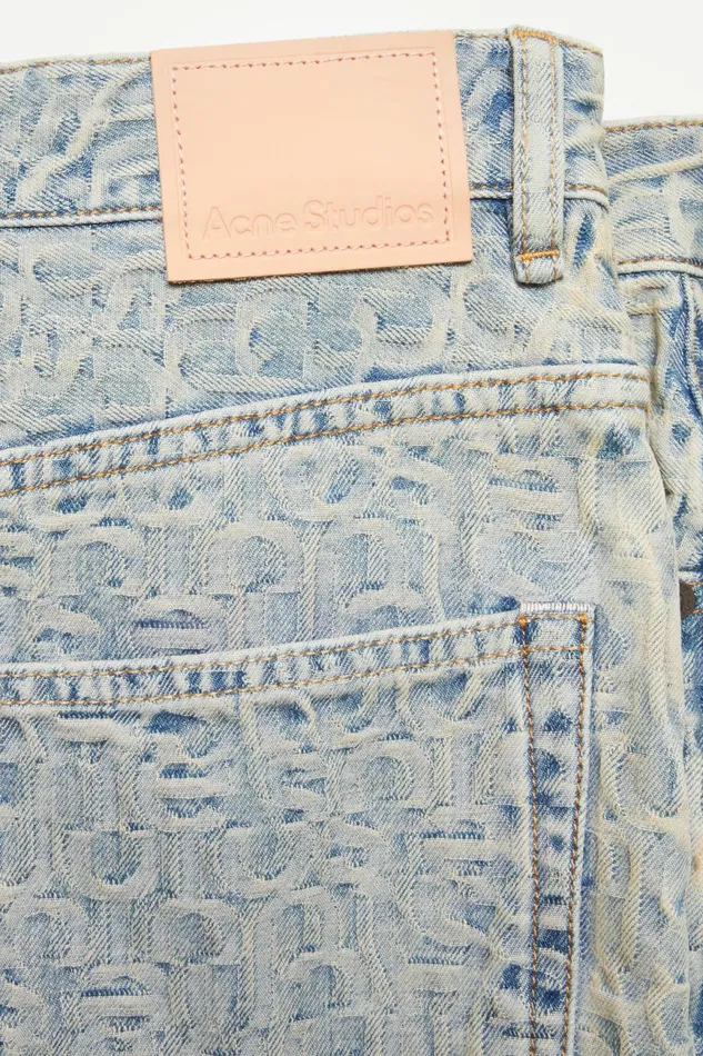 Women Monogram Denim Mini Skirt Bluebeige Acne Studios Skirts