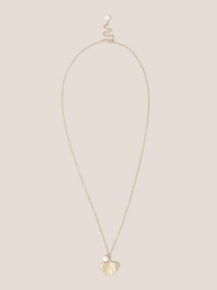 Women NECKLACES White Stuff Fan Pearl Pendant Necklace Gold Tone Metallic Women NECKLACES White Stuff Fan Pearl Pendant Necklace Gold Tone Metallic