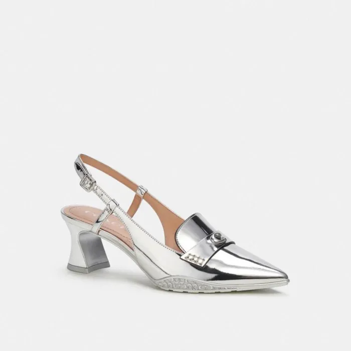 Women Nikola Hybrid Slingback Silver Coach Heels
