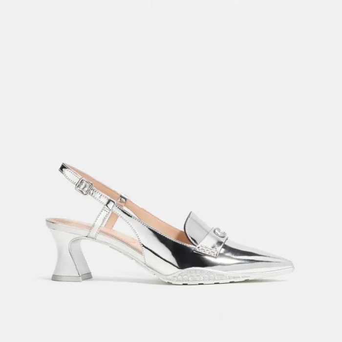 Women Nikola Hybrid Slingback Silver Coach Heels