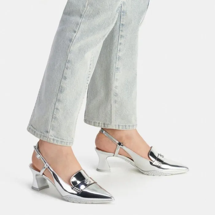 Women Nikola Hybrid Slingback Silver Coach Heels