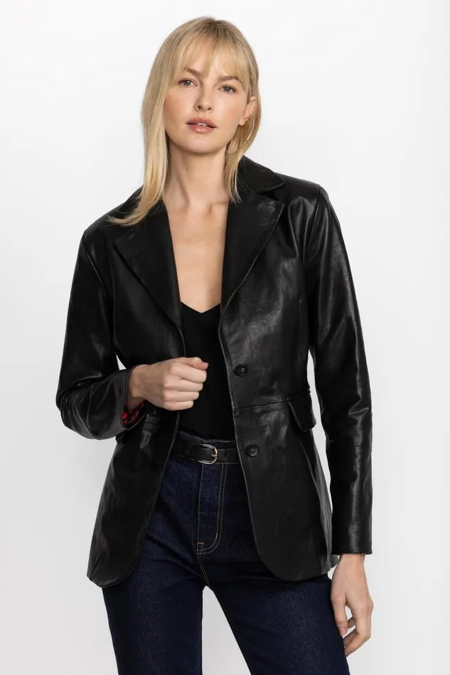 Women Outerwear Johnny Was ITALIAN LEATHER CLASSIC BLAZER Black