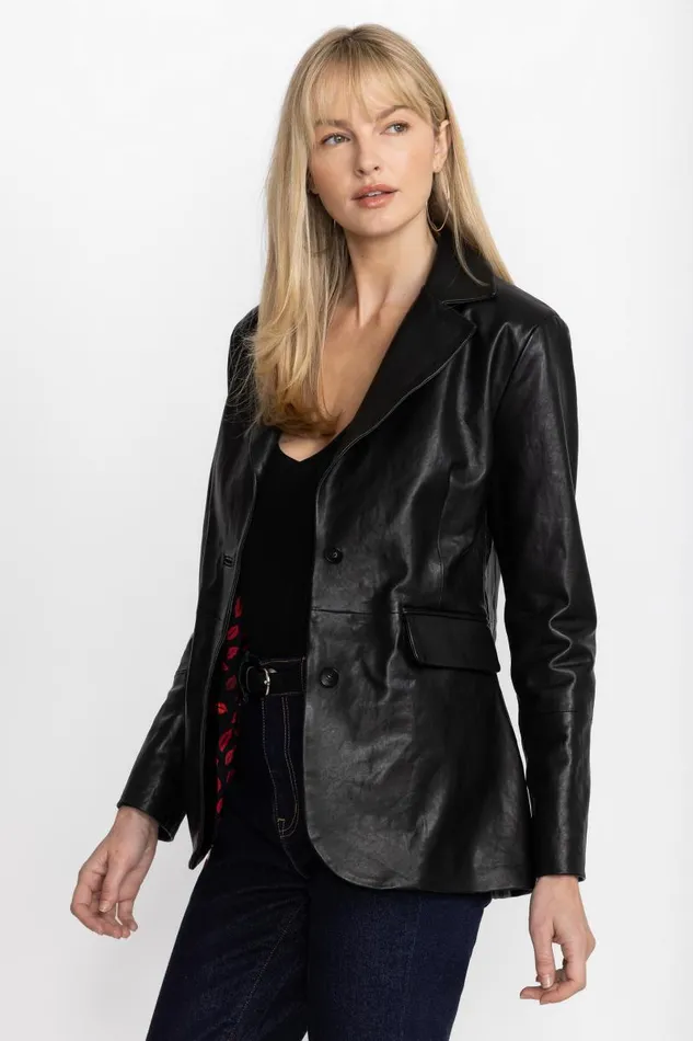 Women Outerwear Johnny Was ITALIAN LEATHER CLASSIC BLAZER Black Women Outerwear Johnny Was ITALIAN LEATHER CLASSIC BLAZER Black