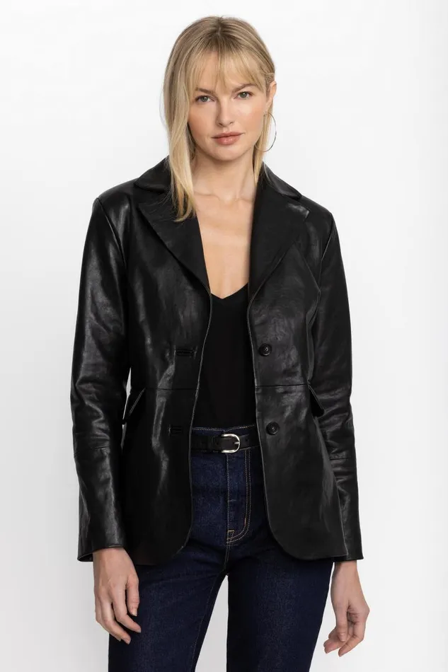Women Outerwear Johnny Was ITALIAN LEATHER CLASSIC BLAZER Black Women Outerwear Johnny Was ITALIAN LEATHER CLASSIC BLAZER Black