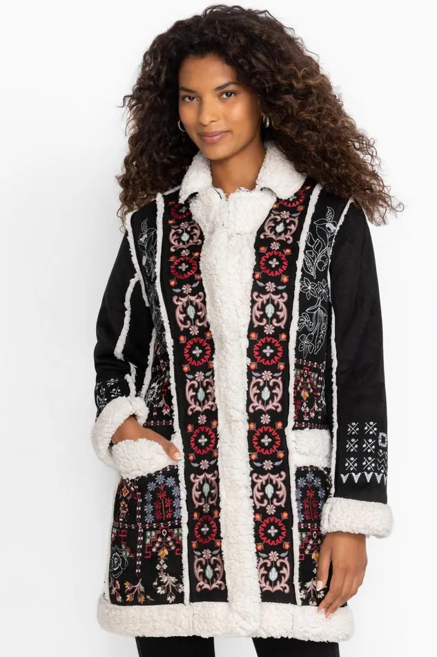 Women Outerwear Johnny Was LORI SUEDE SHERPA JACKET Black