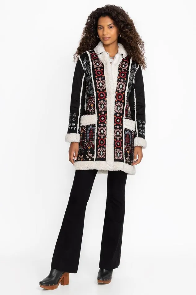 Women Outerwear Johnny Was LORI SUEDE SHERPA JACKET Black Women Outerwear Johnny Was LORI SUEDE SHERPA JACKET Black