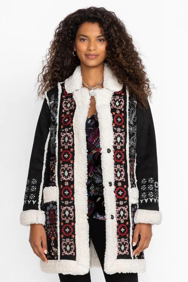 Women Outerwear Johnny Was LORI SUEDE SHERPA JACKET Black Women Outerwear Johnny Was LORI SUEDE SHERPA JACKET Black