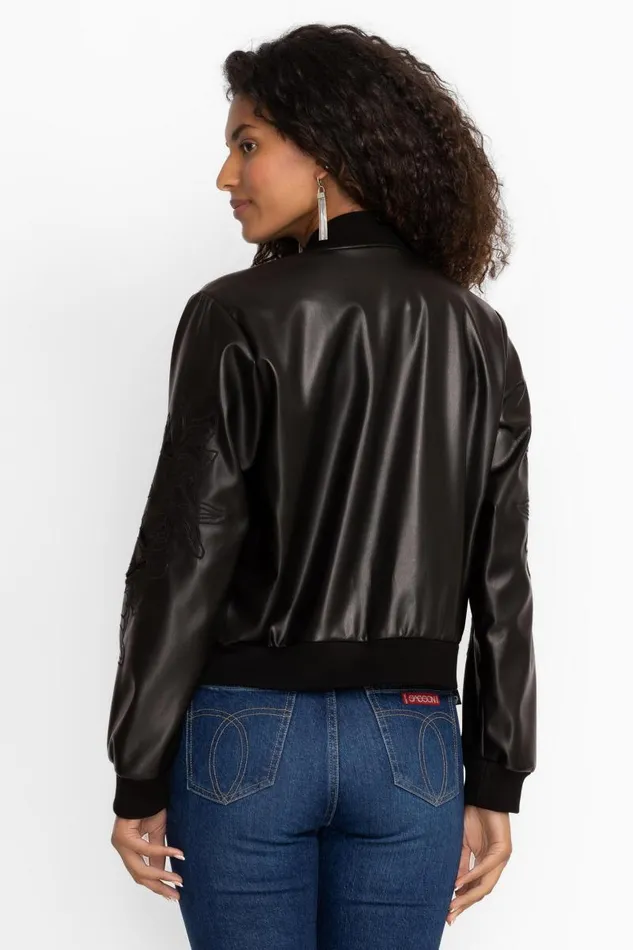 Women Outerwear Johnny Was MELANIE VEGAN LEATHER BOMBER JACKET Black Women Outerwear Johnny Was MELANIE VEGAN LEATHER BOMBER JACKET Black
