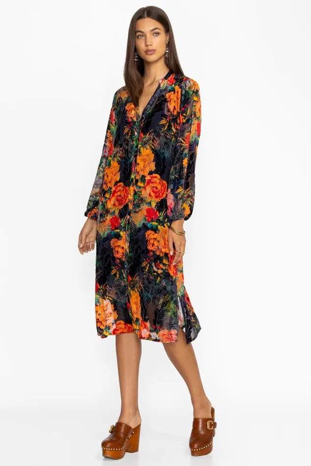 Women Petites Johnny Was RENNA BURNOUT DRESS Catalina Blue Burnout