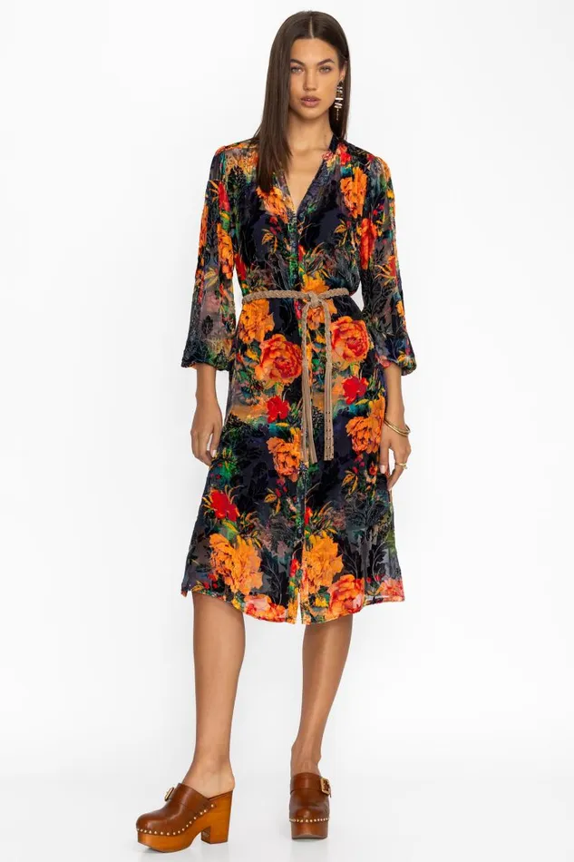 Women Petites Johnny Was RENNA BURNOUT DRESS Catalina Blue Burnout