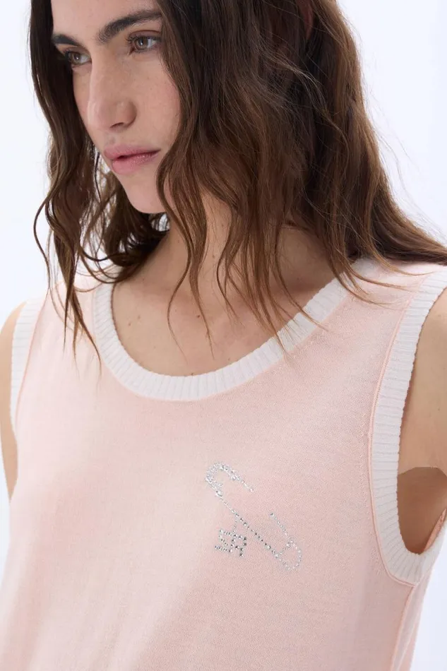 Women Pin Sleeveless Sweater Peach Beige Sonia Rykiel Tank Tops