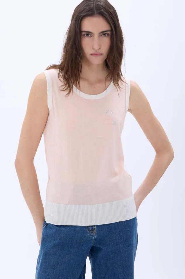 Women Pin Sleeveless Sweater Peach Beige Sonia Rykiel Tank Tops