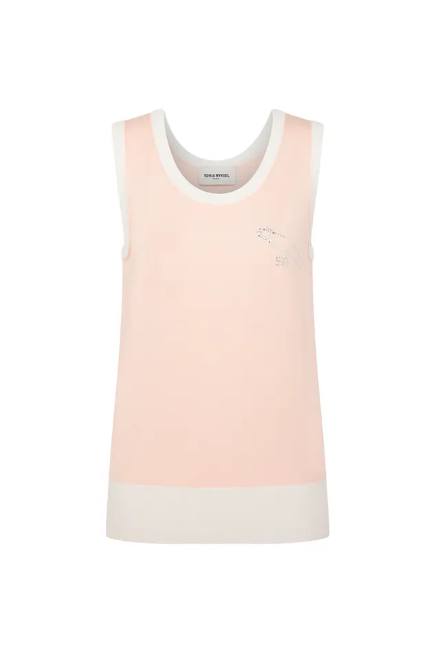 Women Pin Sleeveless Sweater Peach Beige Sonia Rykiel Tank Tops