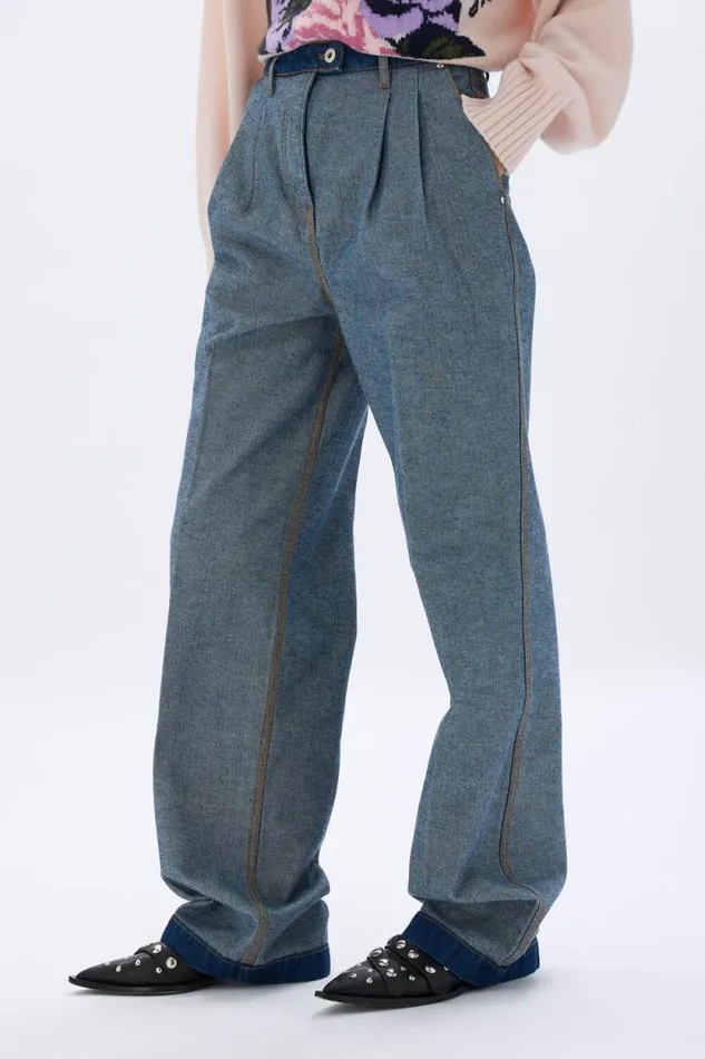 Women Pleated Jeans Raw Blue Sonia Rykiel Trousers And Denim