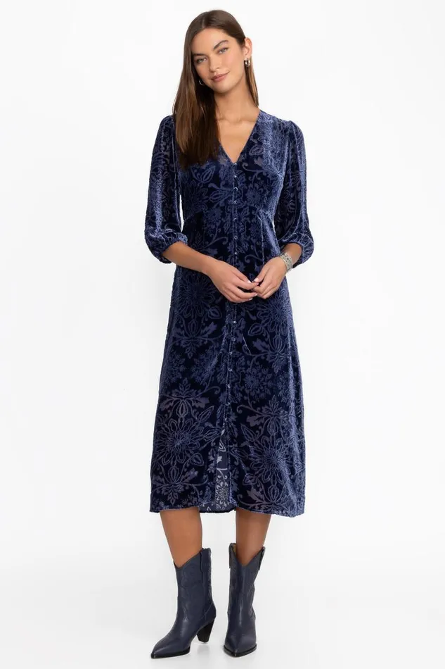 Women Plus Size Johnny Was RYAN MIDI DRESS Sapphire Blue