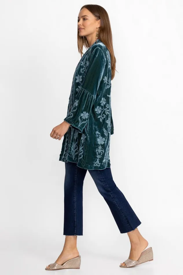 Women Plus Size Johnny Was VELVET RUFFLE SLEEVE KIMONO Peacock