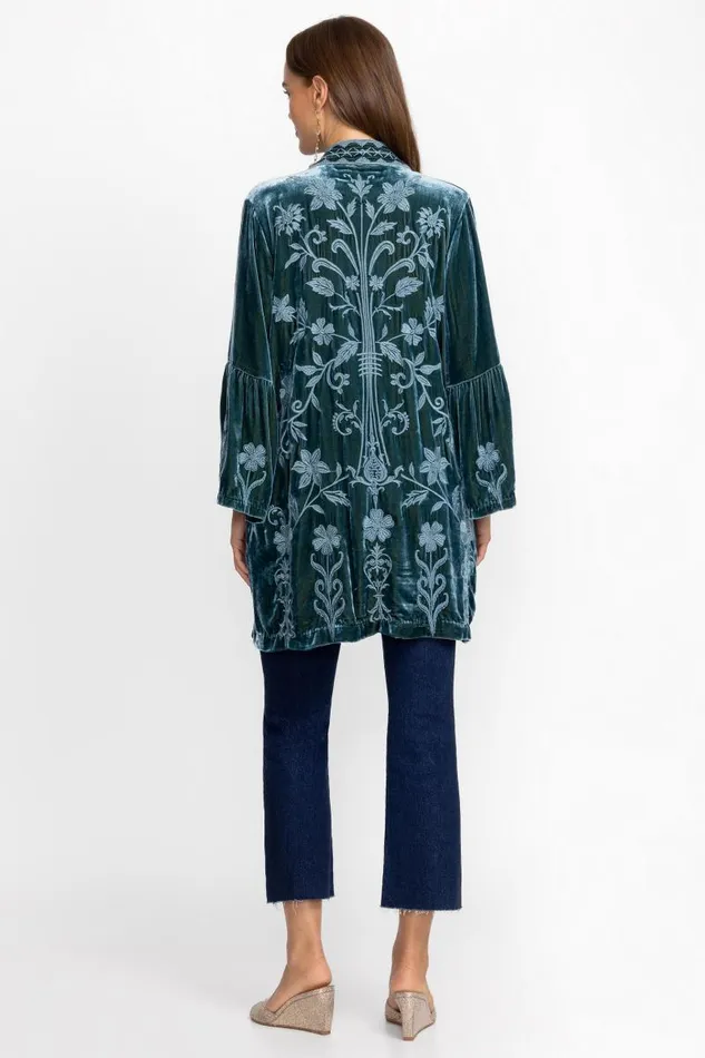 Women Plus Size Johnny Was VELVET RUFFLE SLEEVE KIMONO Peacock