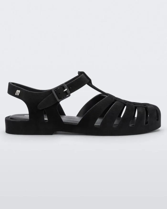 Women Possession Velvet Black Flocked Melissa Sandals