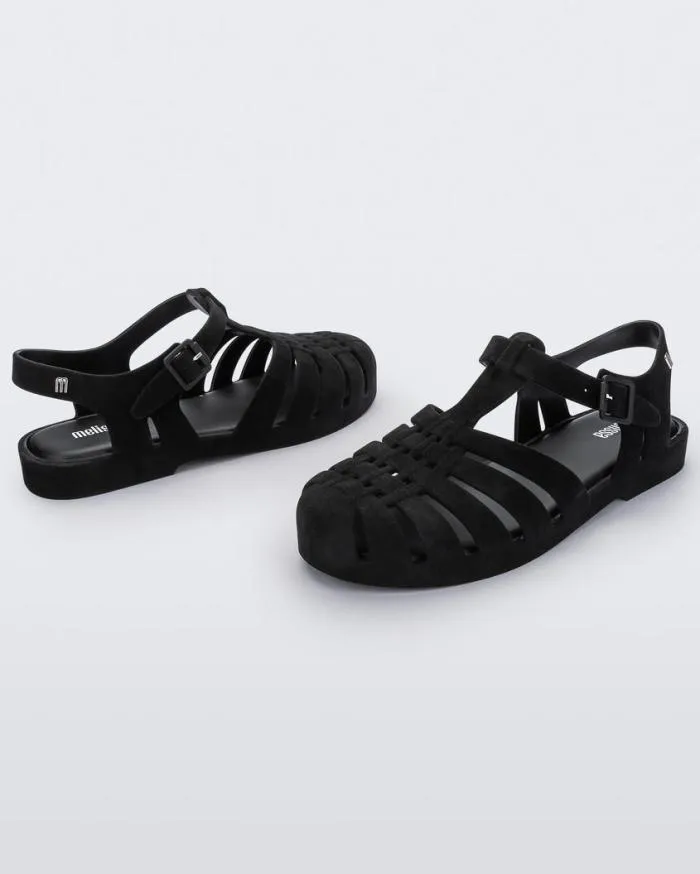 Women Possession Velvet Black Flocked Melissa Sandals