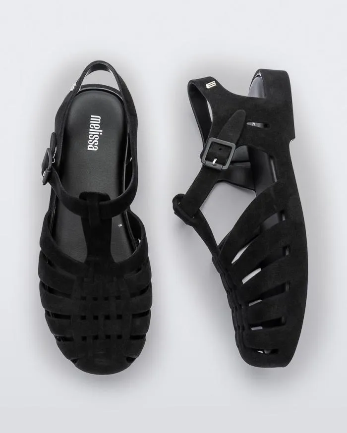 Women Possession Velvet Black Flocked Melissa Sandals