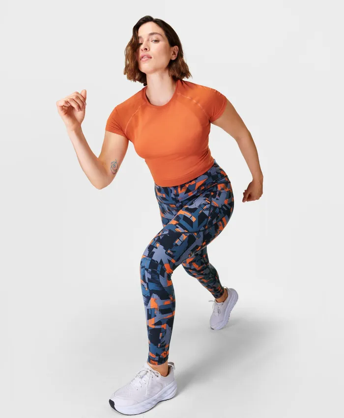 Women Power Gym Leggings Blue Speed Geo Print Pocketed Sweaty Betty