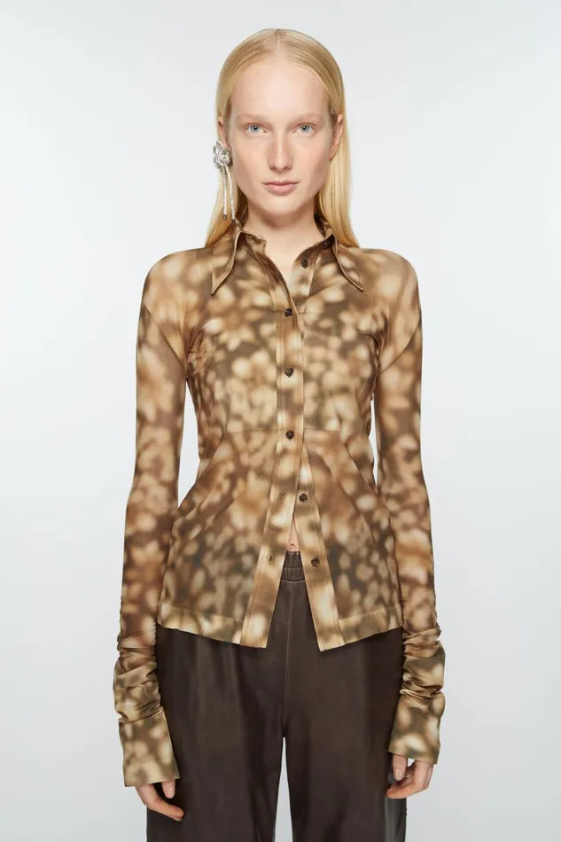 Women Print Shirt Dark Brown Acne Studios Shirts and Blouses