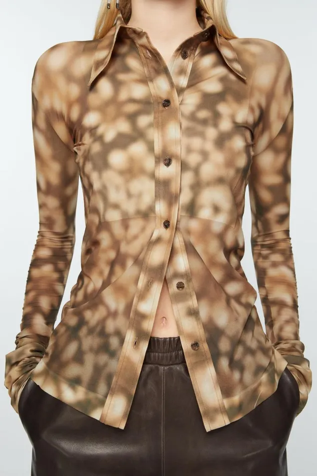 Women Print Shirt Dark Brown Acne Studios Shirts and Blouses