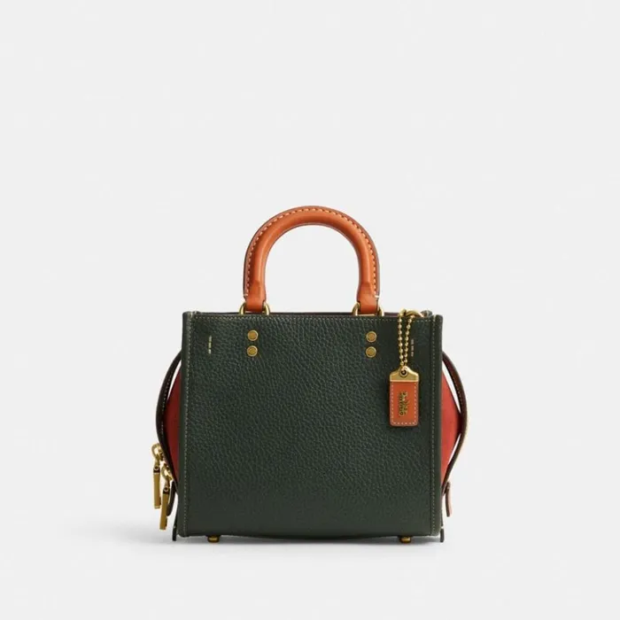 Women Rogue 20 In Colorblock Brassamazon Green Multi Coach Satchels and Top Handles