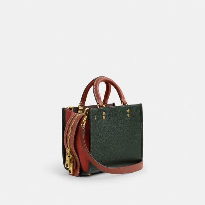 Women Rogue 20 In Colorblock Brassamazon Green Multi Coach Satchels and Top Handles