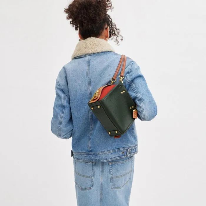 Women Rogue 20 In Colorblock Brassamazon Green Multi Coach Satchels and Top Handles