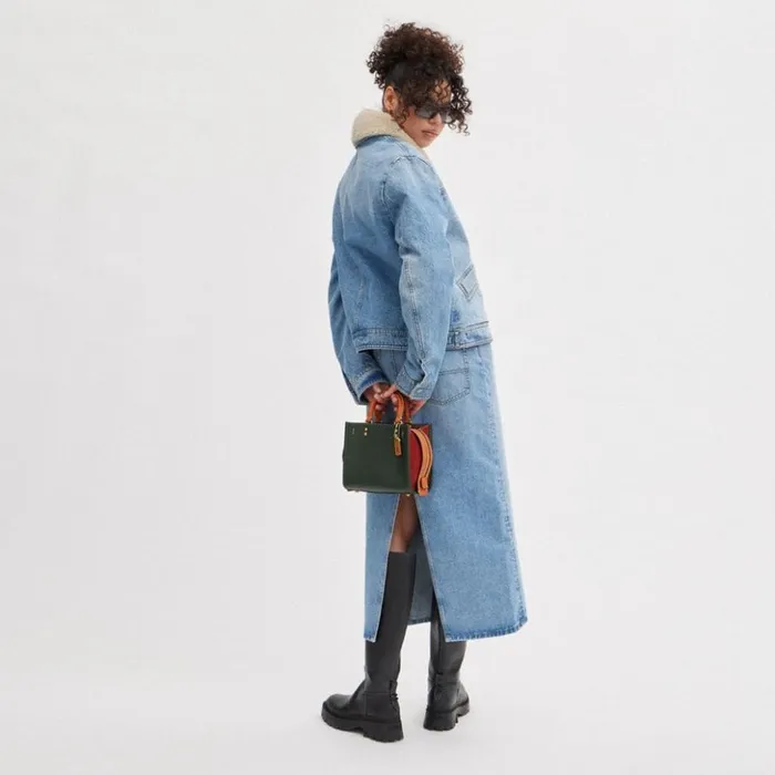Women Rogue 20 In Colorblock Brassamazon Green Multi Coach Satchels and Top Handles