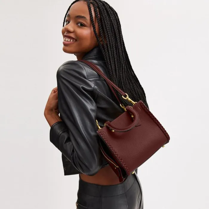 Women Rogue 20 With Braid Brasswine Coach Satchels and Top Handles
