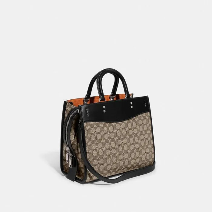 Women Rogue In Signature Textile Jacquard Silvercocoa Black Coach Satchels and Top Handles