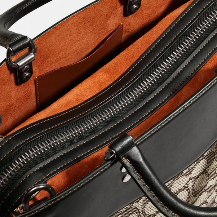 Women Rogue In Signature Textile Jacquard Silvercocoa Black Coach Satchels and Top Handles
