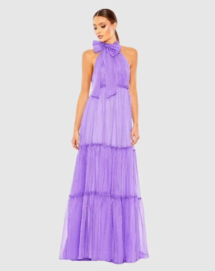Women Ruched Tiered High Neck Bow A Line Gown Red Daytime Dresses Mac Duggal Women Ruched Tiered High Neck Bow A Line Gown Red Daytime Dresses Mac Duggal
