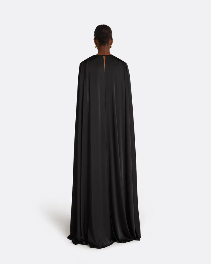 Women Safiyaa Bianca Black Long Dress With Embroidered Belt Black Capes and Harnesses