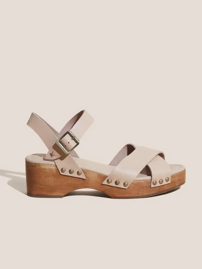 Women SANDALS White Stuff Low Leather Mix Clog Light Natural