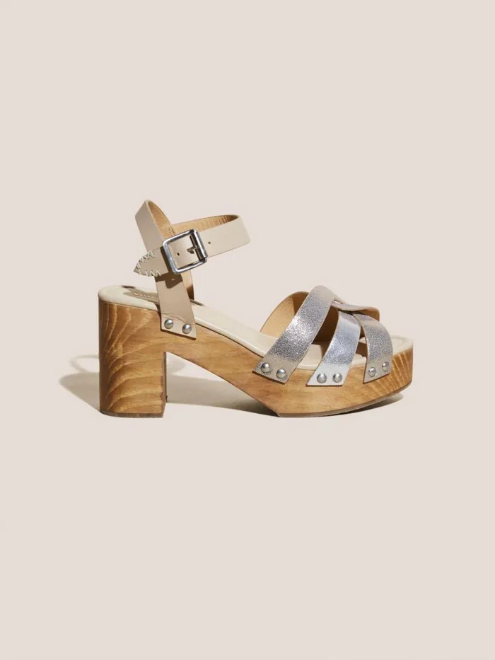 Women SANDALS White Stuff Twist Leather High Clog Sandal Mixed Metallic