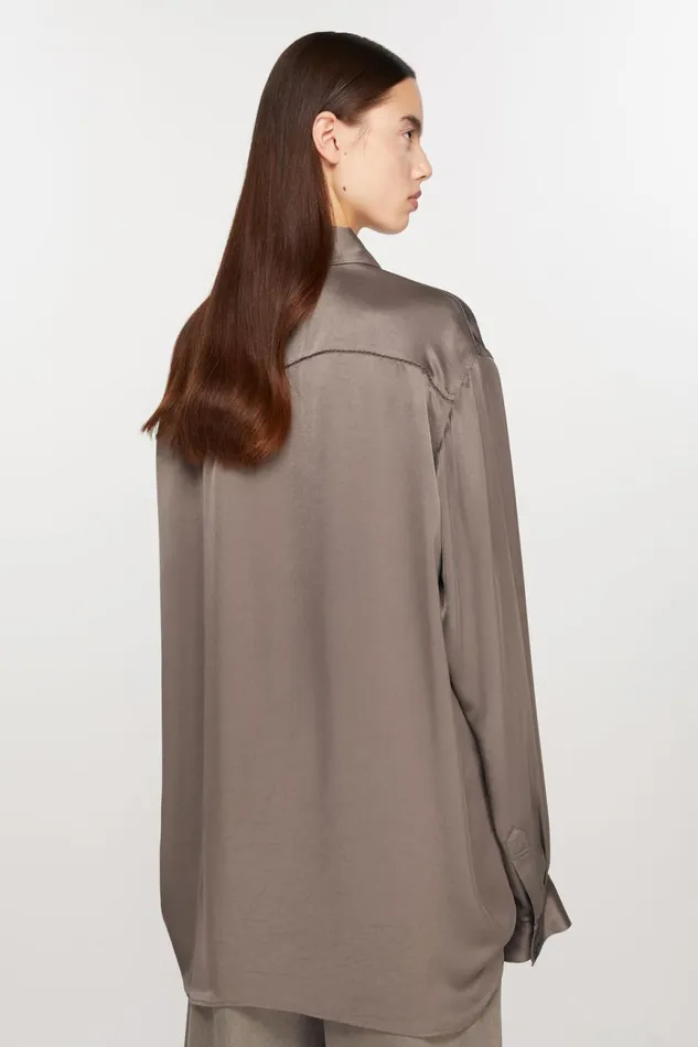 Women Satin Buttonup Shirt Cedar Green Acne Studios Shirts and Blouses